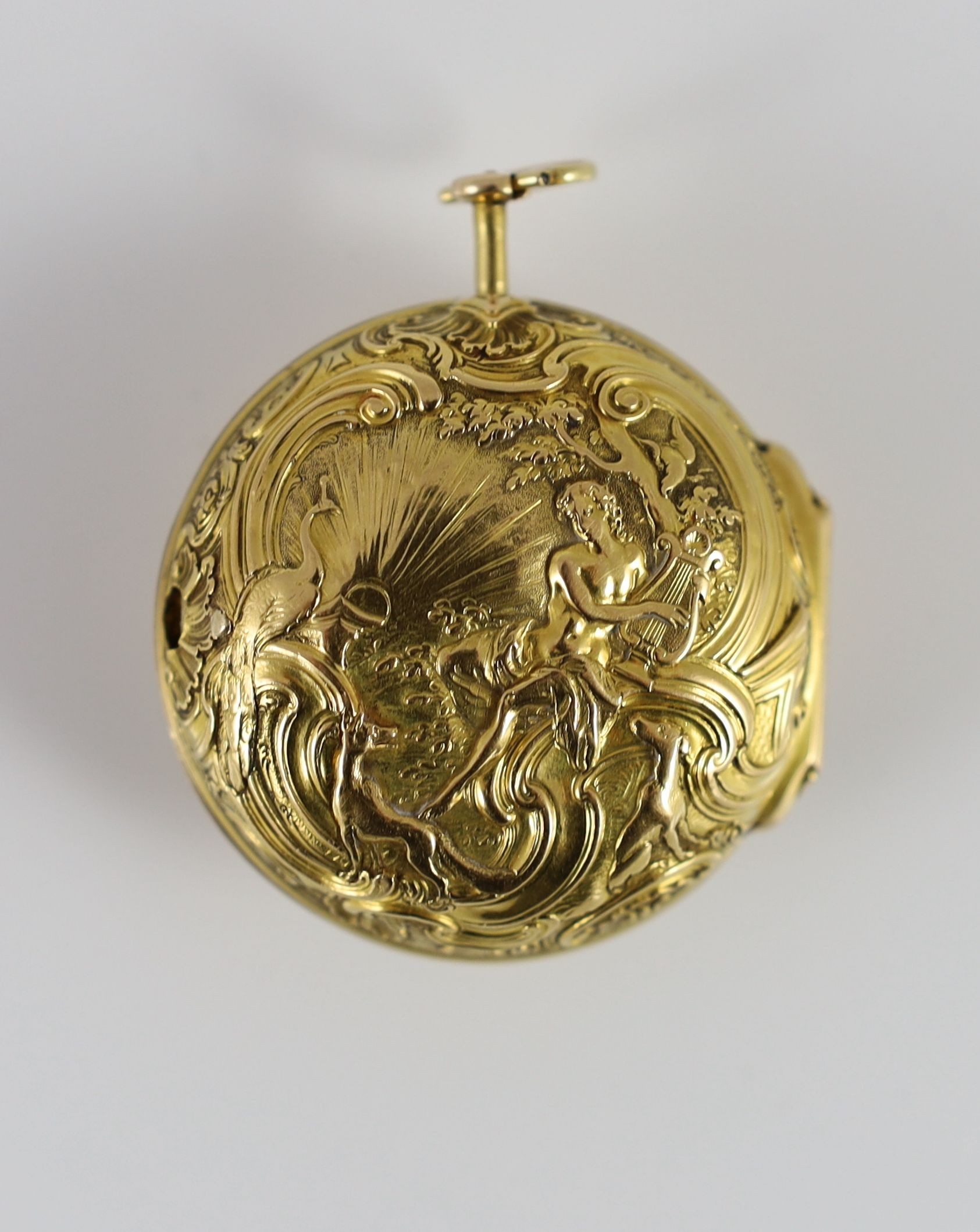 A George II 22ct gold pair cased key wind verge pocket watch, by Charles Page, London